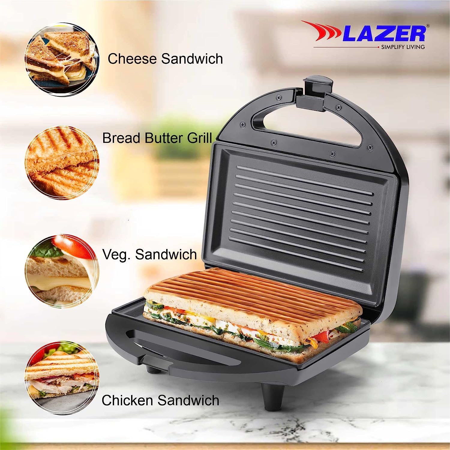 Lazer Bronzy 750 Watt Toaster Griller Sandwich Maker (Black) (Griller)