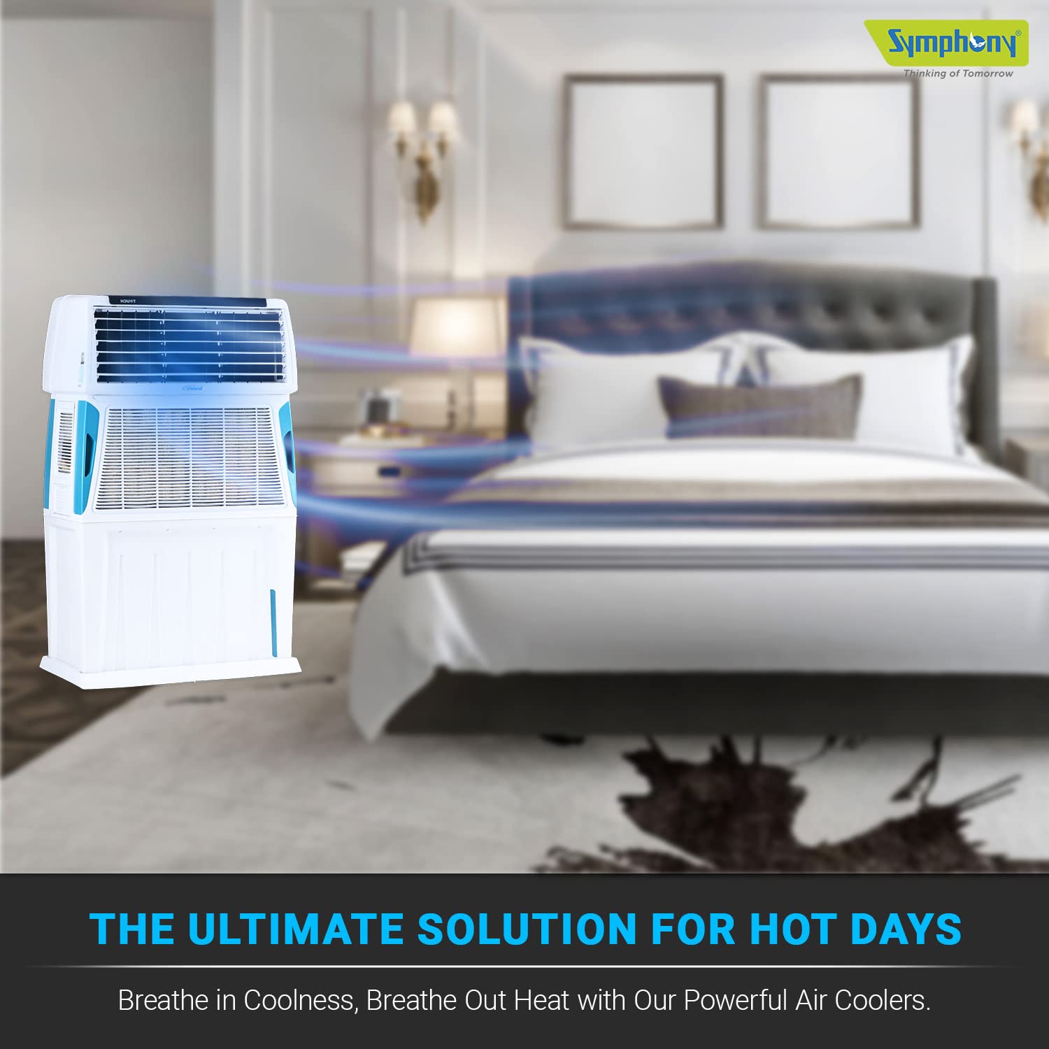 Symphony Touch 110 Personal Air Cooler For Home with 3-Side Cooling Pads, Powerful Blower, i-Pure Technology, Digital Touchscreen and Voice Assistance (110L, White)