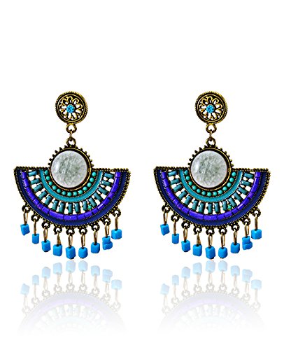 Giftipedia Vintage Style Gemstone Chandelier Earrings with Turquoise Beads, 7.6 cm Length