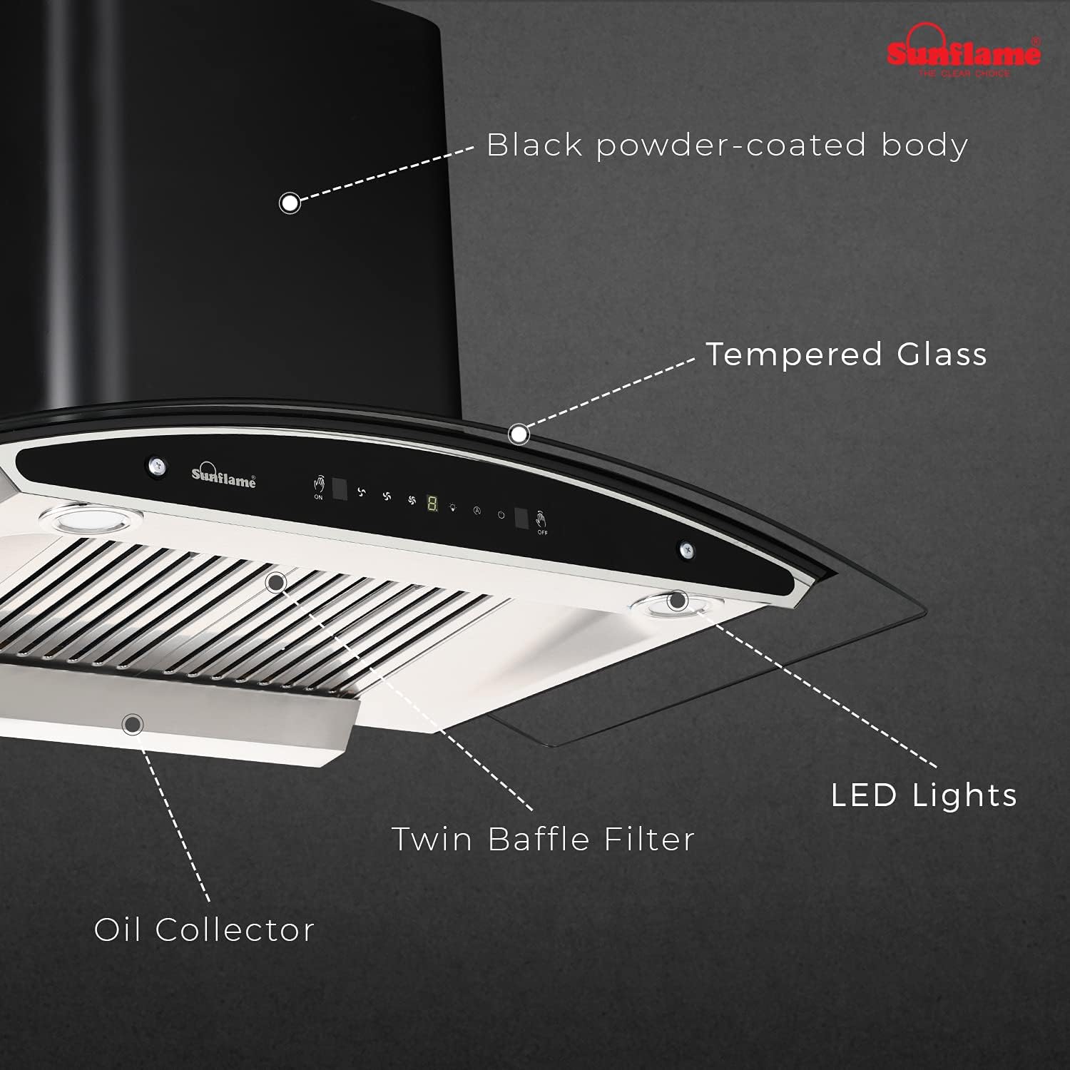 Sunflame Chimney Innova 90 Auto Clean DX BK Gesture Control