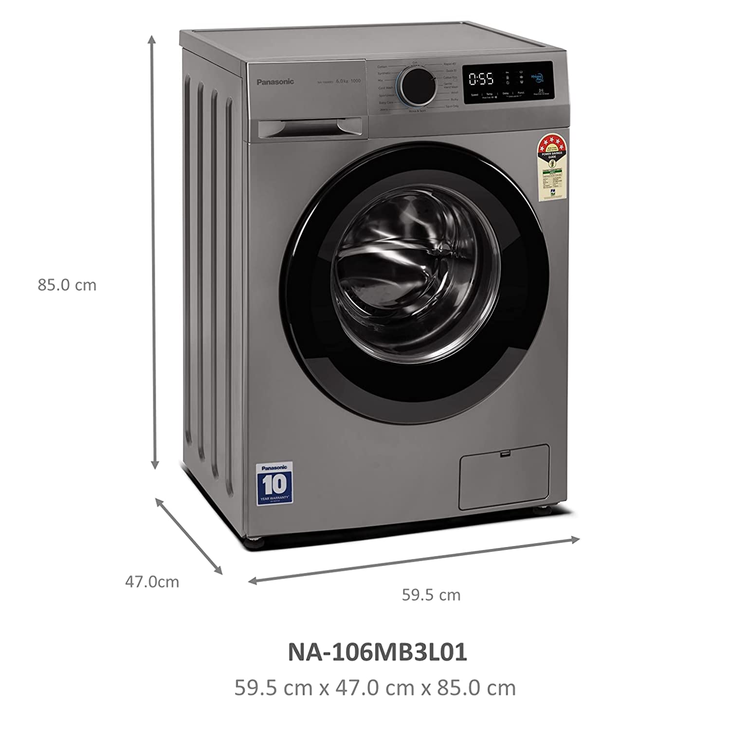 Panasonic 6 kg 5 Star Fully Automatic Front Loading Washing Machine (NA-106MB3L01, Grey)