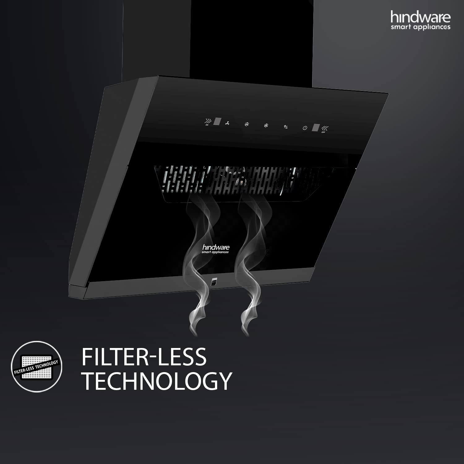 Hindware Olenna 90cm Kitchen Chimney (Autoclean, 1200m3/hr, Filterless, Motion Sensor, Black)