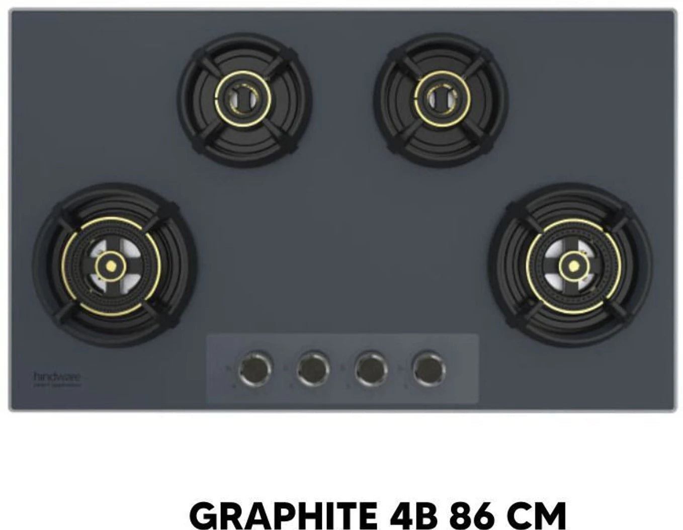 Hindware Graphite 4B 86 cm Hob with Elegant Grey Metallic Knobs | Flame Gaurd Pan Supports Glass, Stainless Steel Automatic Hob (4 Burners)