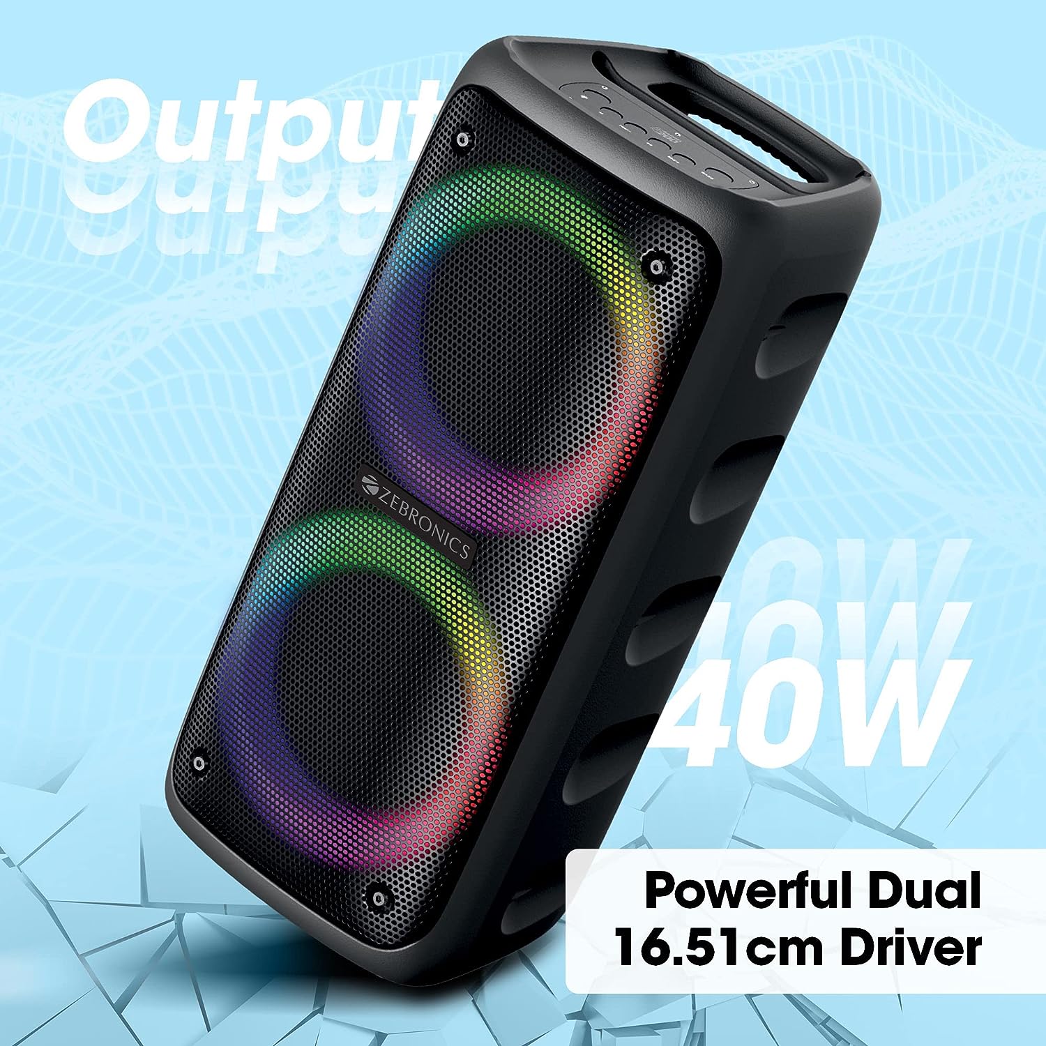 ZEBRONICS Barrel 200 Bluetooth 5.0 Portable Speaker with 40W RMS, TWS, Wired Mic, Karaoke, RGB Lights, Mobile Holder, Dual 6.5" Drivers, Carry Handle and Built-in Rechargeable Battery