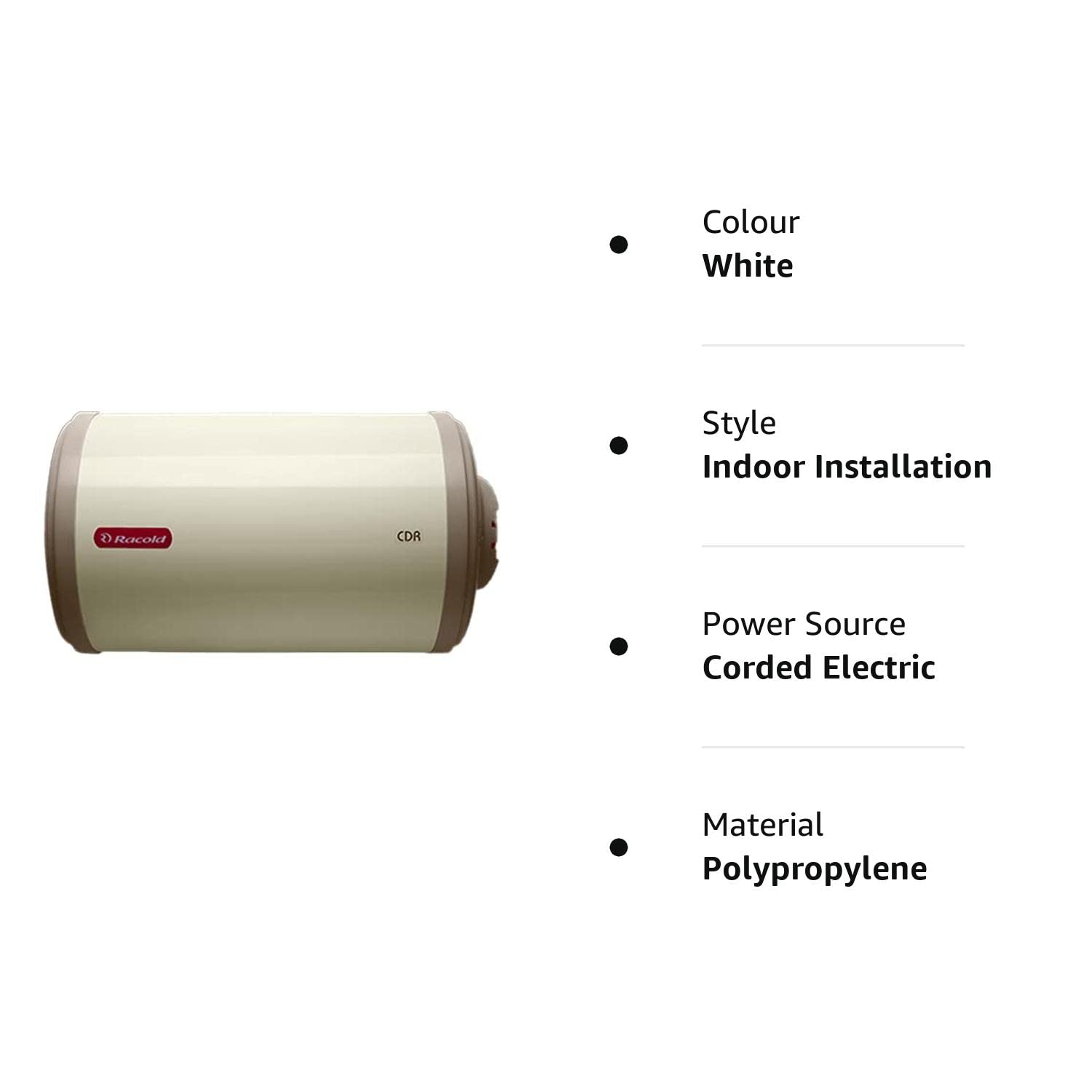 Racold Cdr 15Litres Horizontal Water Geyser ( Ivory), Wall Mounting