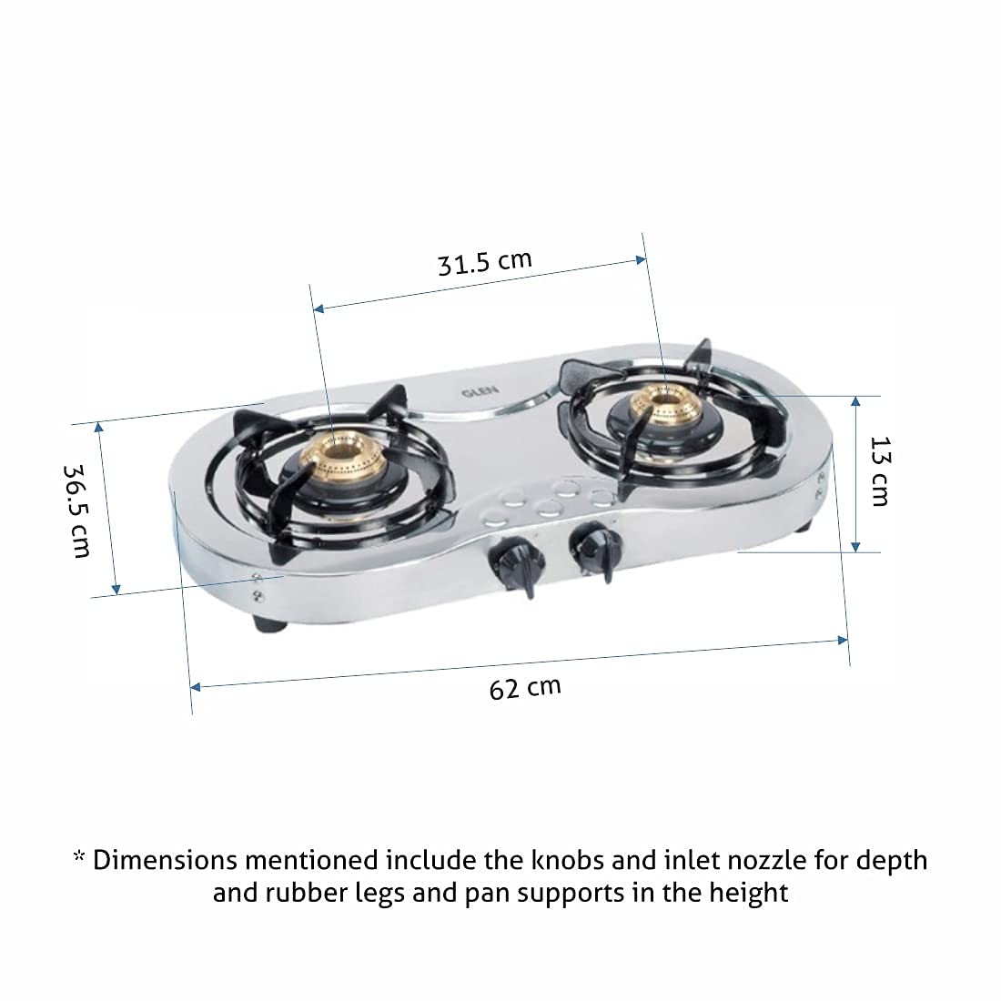 Glen 2 Burner Stainless Steel LPG Gas Stove with brass burner 2 years warranty (CT1025SS)