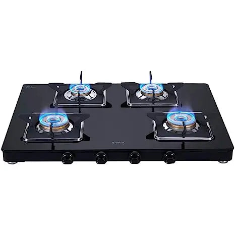 Elica Slimmest 4 Burner Gas Stove with Square Grid and Brass Burner (694 CT VETRO (SLIM LINE SPF 2J), Manual Ignition