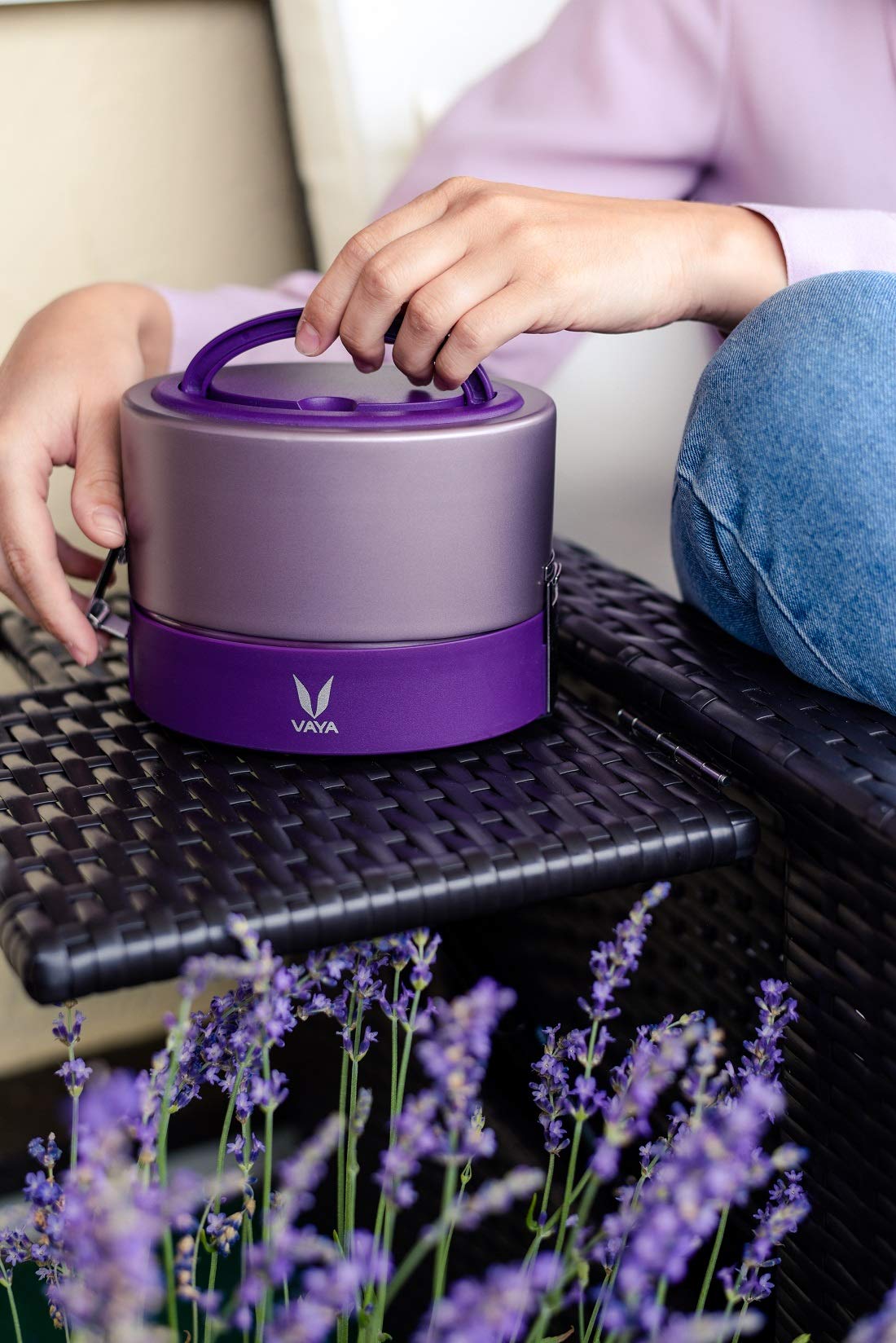 VAYA TYFFYN Lunch Box for Kids for School, Polished Stainless Steel 600ml Insulated Tiffin Box Without BagMat, Hot Lunch Box for Boys with 2 Leak Resistant Containers, Purple
