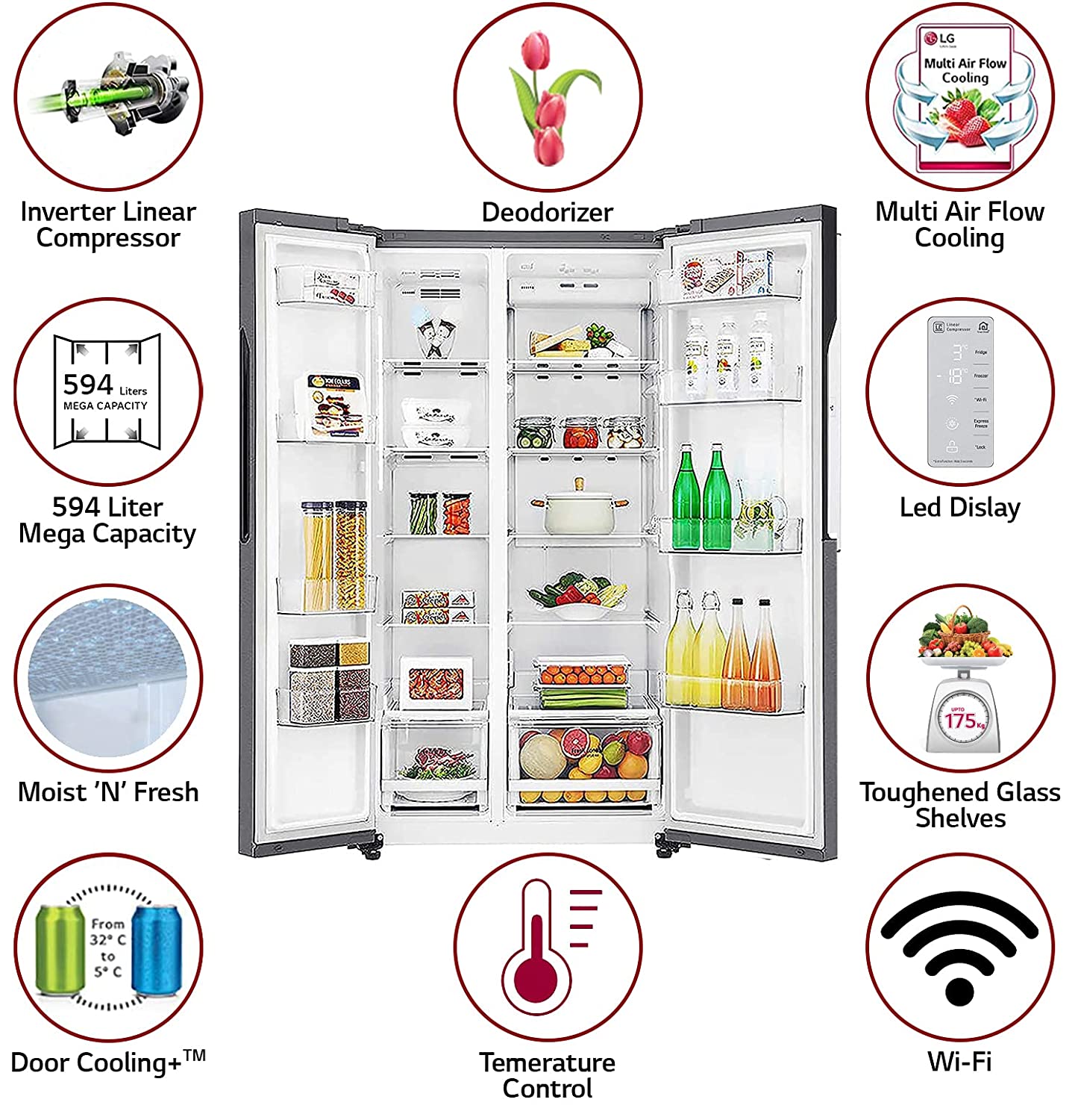 LG 594 L Frost-Free Inverter Linear Wi-Fi Side-By-Side Refrigerator (GC-B22FTLPL, Platinum Silver III, Hygiene Fresh+ | Door Cooling+)
