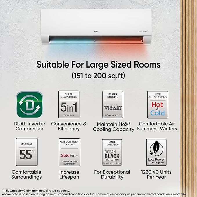LG 2 Ton 3 Star Hot & Cold, DUAL Inverter Split AC H24VNXE, White