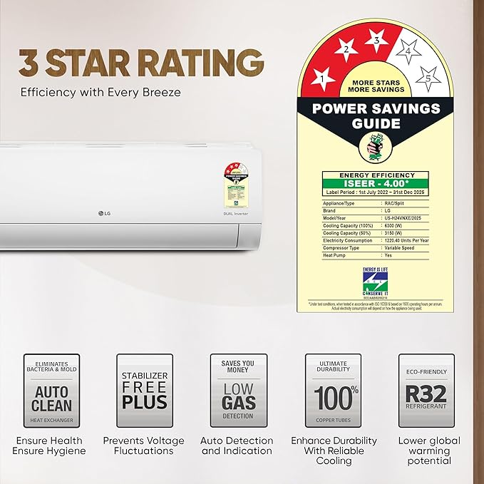 LG 2 Ton 3 Star Hot & Cold, DUAL Inverter Split AC H24VNXE, White