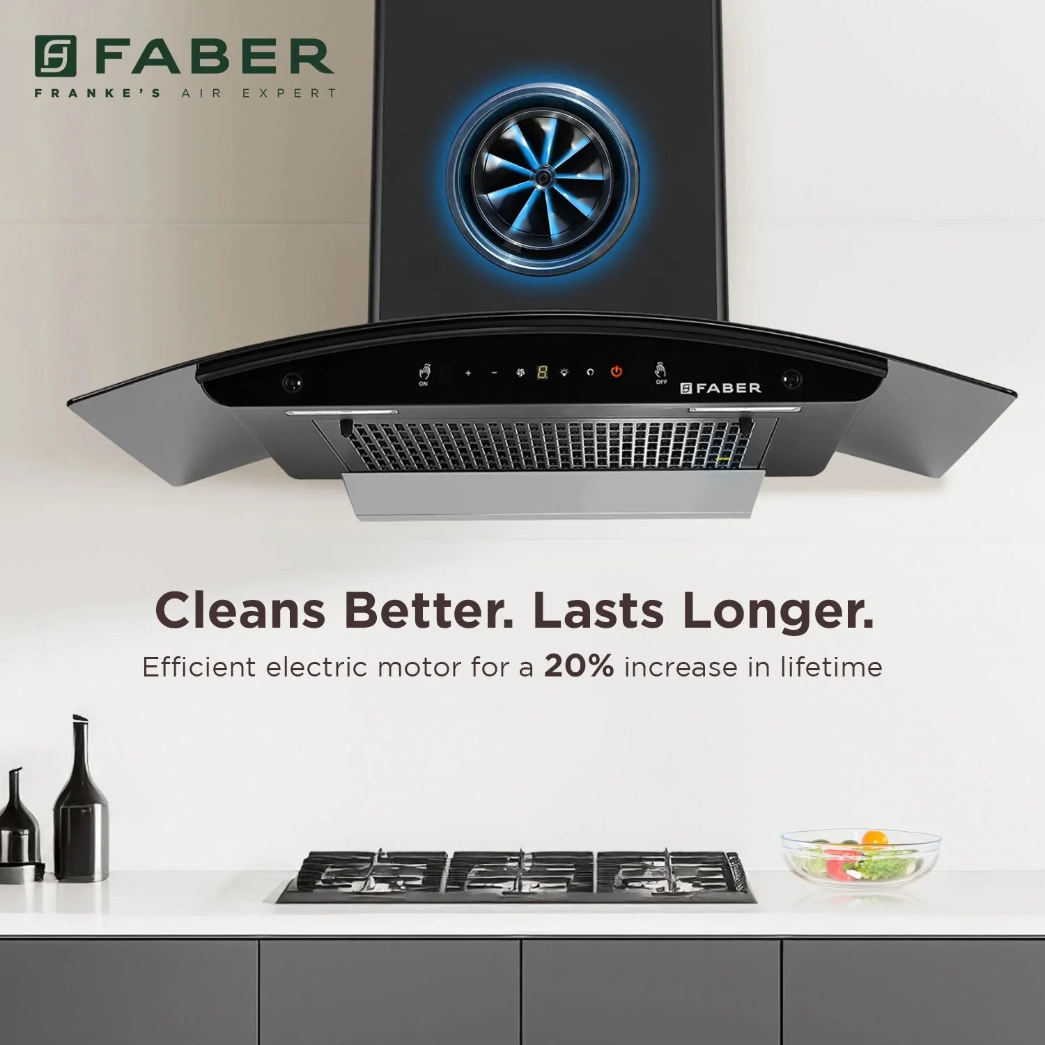 Faber 75cm Kitchen Chimney - AutoClean, Filterless, Mystic HC SC FL BK IN