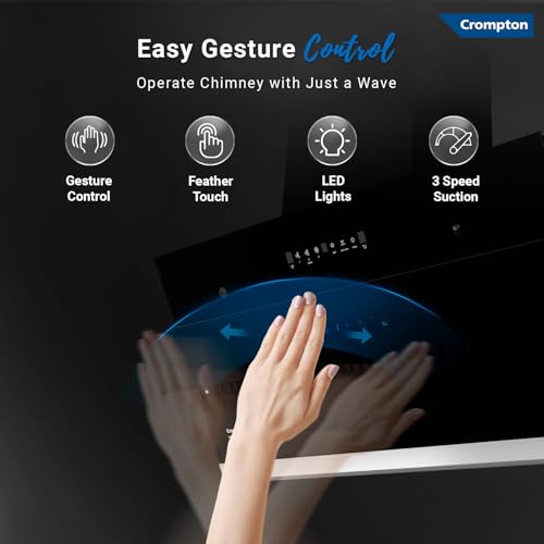Crompton IntelliSense 90 cm Kitchen Chimney with 1626 m³/hr Suction, Smart On & Intelli Auto-Clean | Silent Kitchen Chimney With Filterless Technology (Inclined Design, Black)