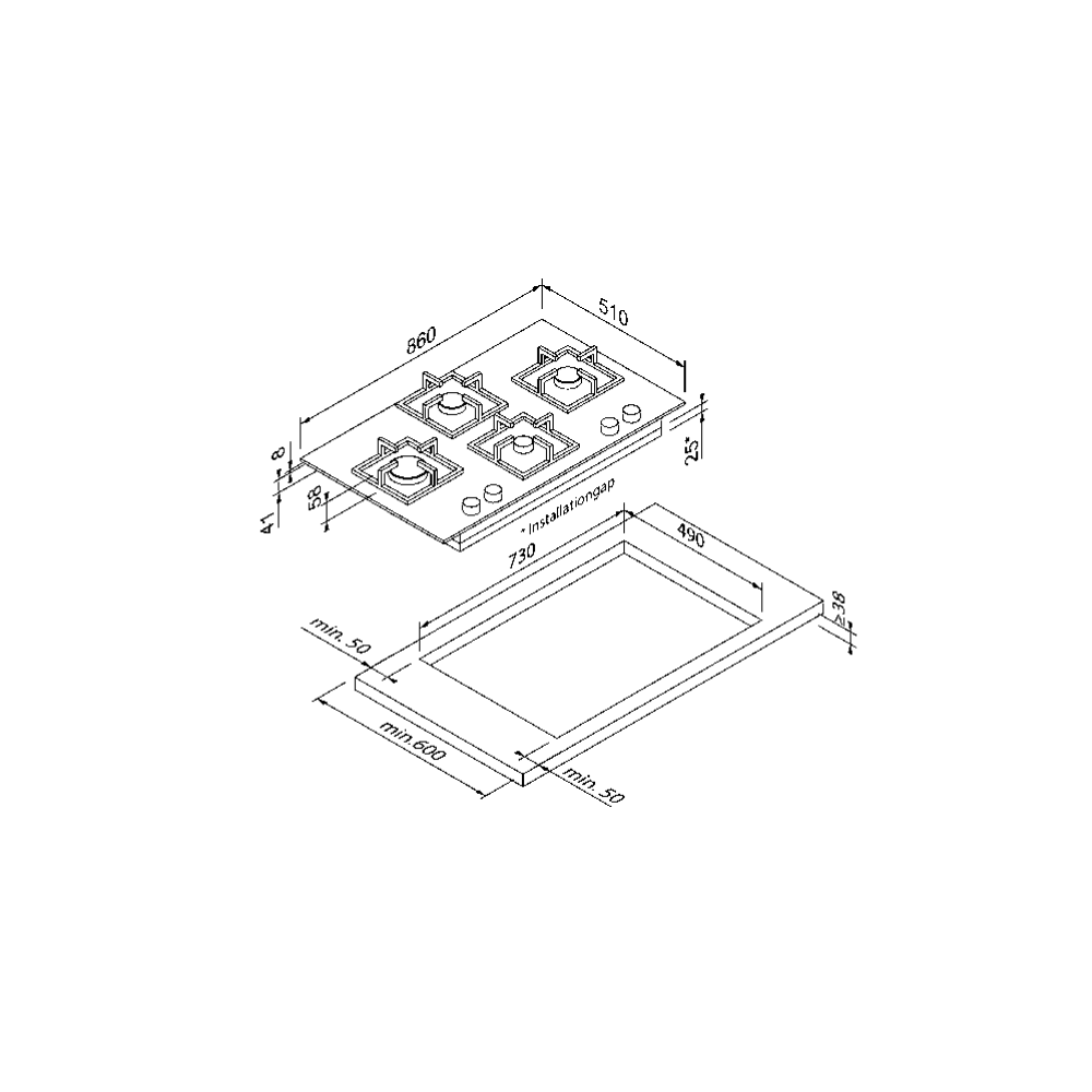 Blaupunkt 5GH85BB490 Gas Hob: 4-Burner, Spark Ignition, Controllable Design for Comfortable Electrical Consumption
