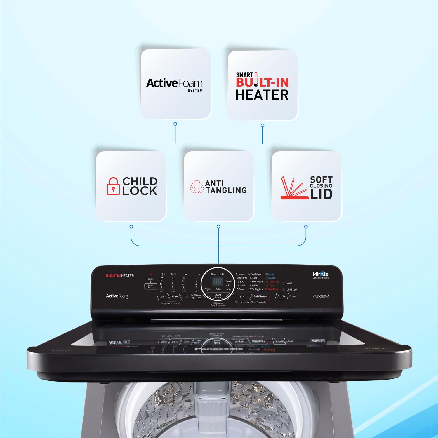Panasonic 8 Kg Wifi Built-In Heater Fully-Automatic Top Load Smart Washing Machine (NA-F80AH1CRB,Charcoal Inox Grey, Compatible with Alexa, 15 Wash Program)