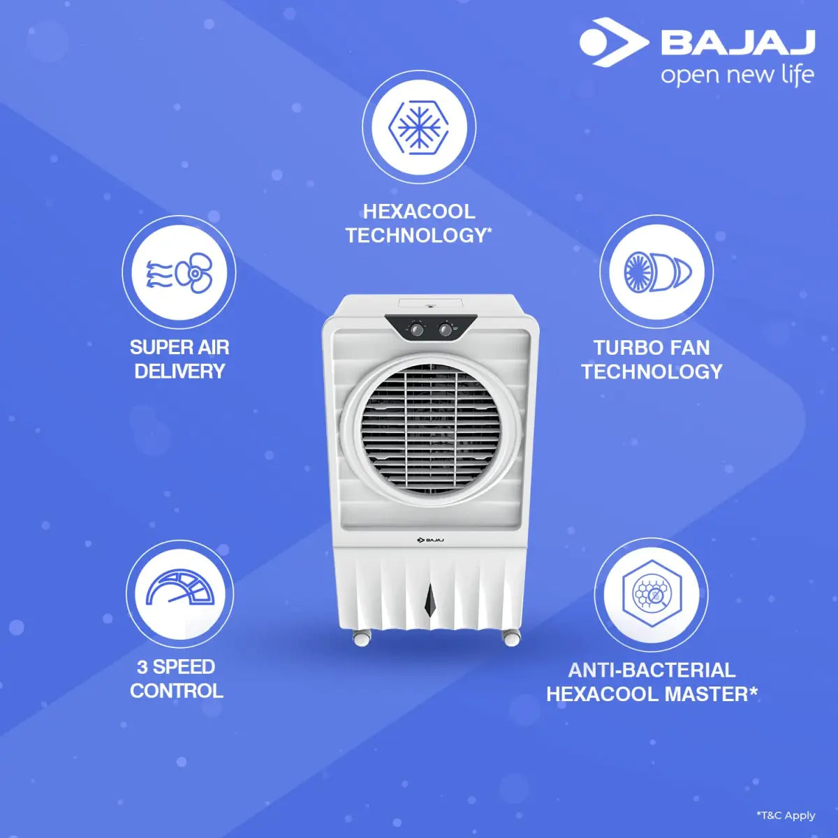 Bajaj DMH80 WAVE DESSERT AIR COOLER, 80 L, WITH ANTI-BACTERIAL TECHNOLOGY