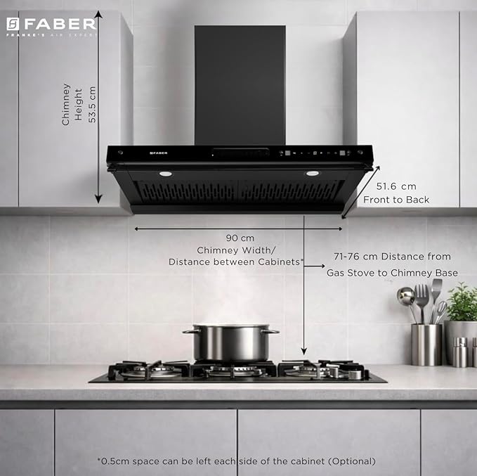Faber 4in1 Hood Aero Smart 1400 m³/hr Filterless Autoclean 90cm Chimney|Air Purifier+Fan|Touch & Gesture Control |T-Shape  AeroSmart FL HC TC BK 90