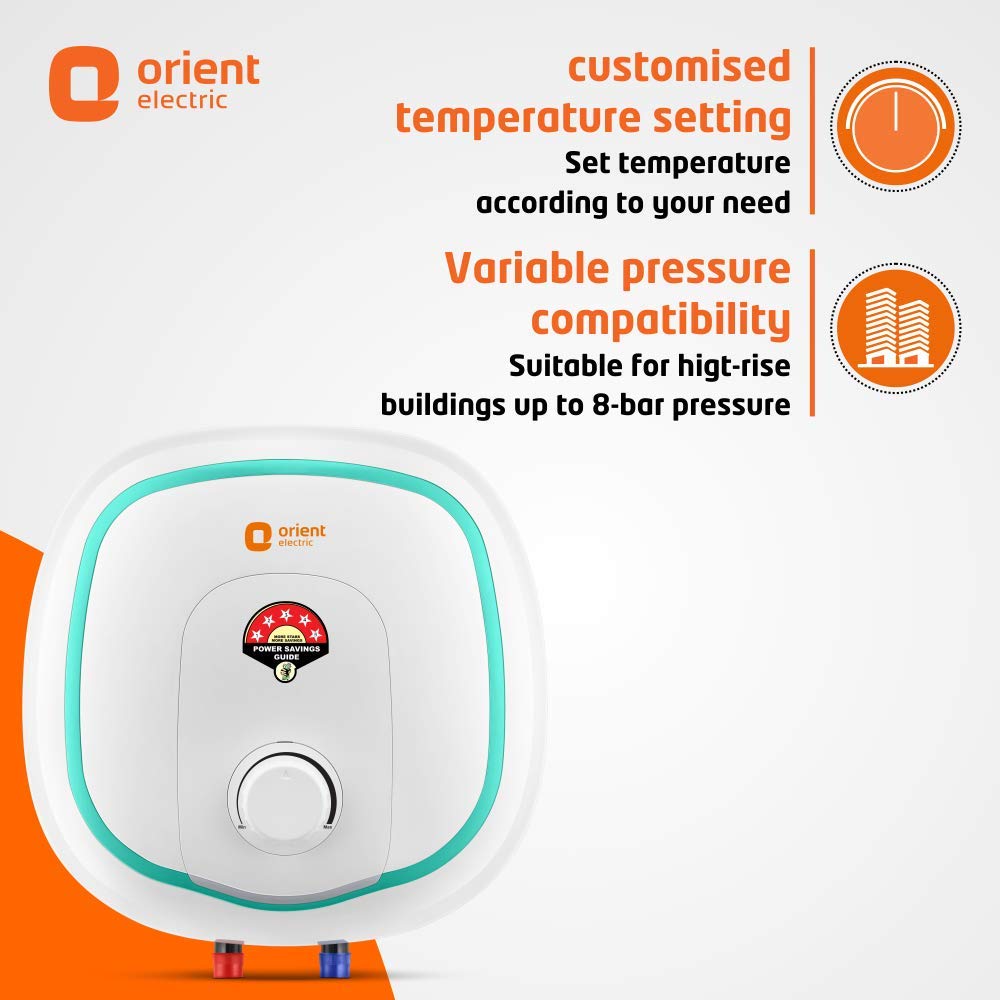 Orient Electric Aquator 15-Litre Vertical Storage Water Heater (Manual) | BEE 5 Star Energy Efficient 15 litre Water Geyser | Glassline Tank | Suitable for High Rise Buildings | 7-year Warranty (White