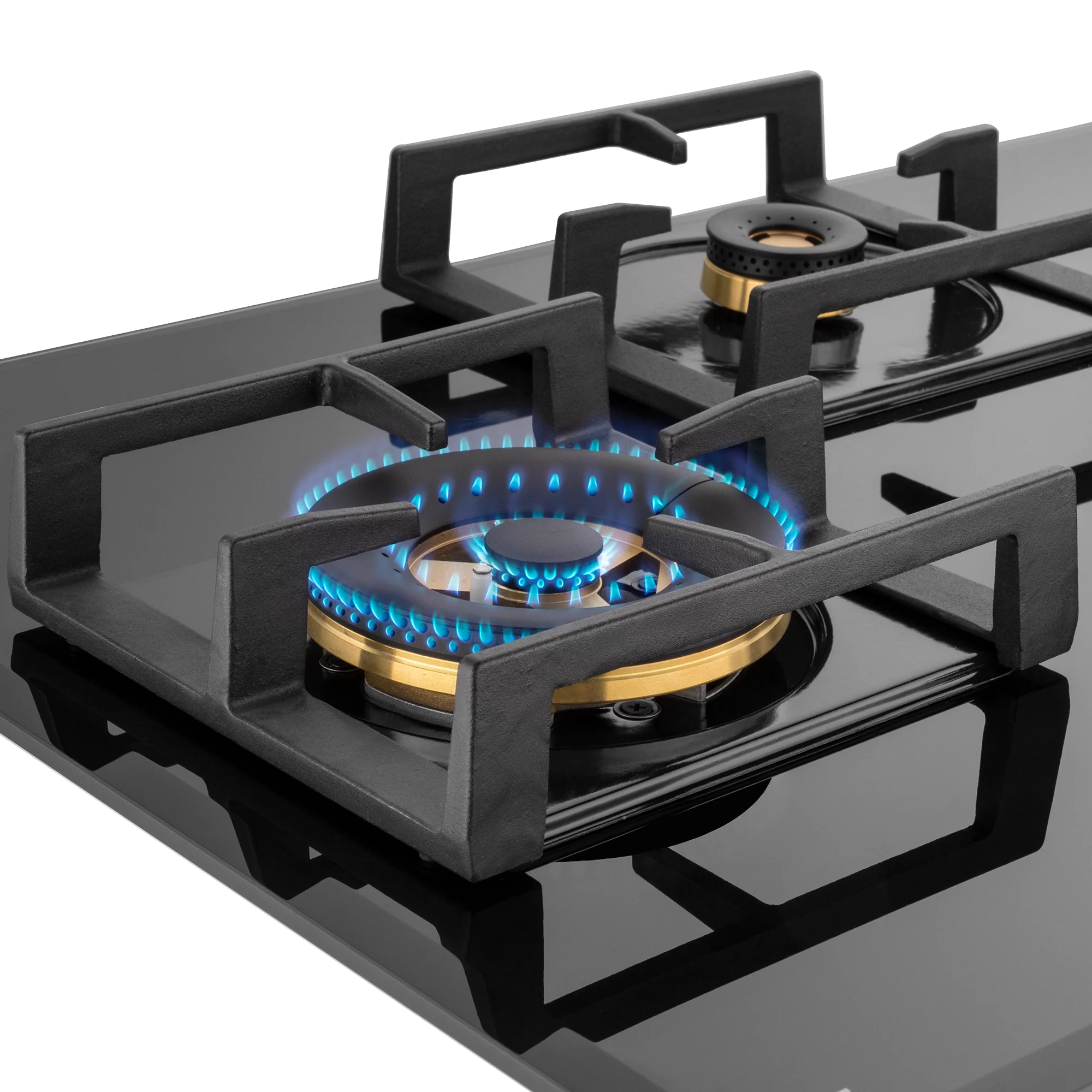 Kaff MFBX 763-3 Full Brass Burners Built-in Hob with Square Drip Tray (Black Shiny)
