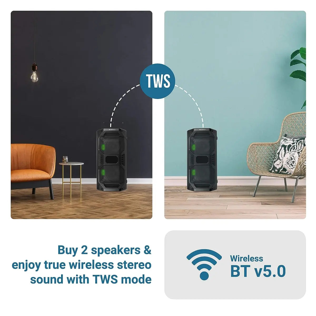 Zebronics Zeb-Space Deck PRO Wireless Bluetooth 40W Boombox Party Portable Speaker Supporting LED Display, RGB Lights, USB, SD Card, AUX, MIC in, FM, TWS & Comes with Wireless MIC + Remote Control.