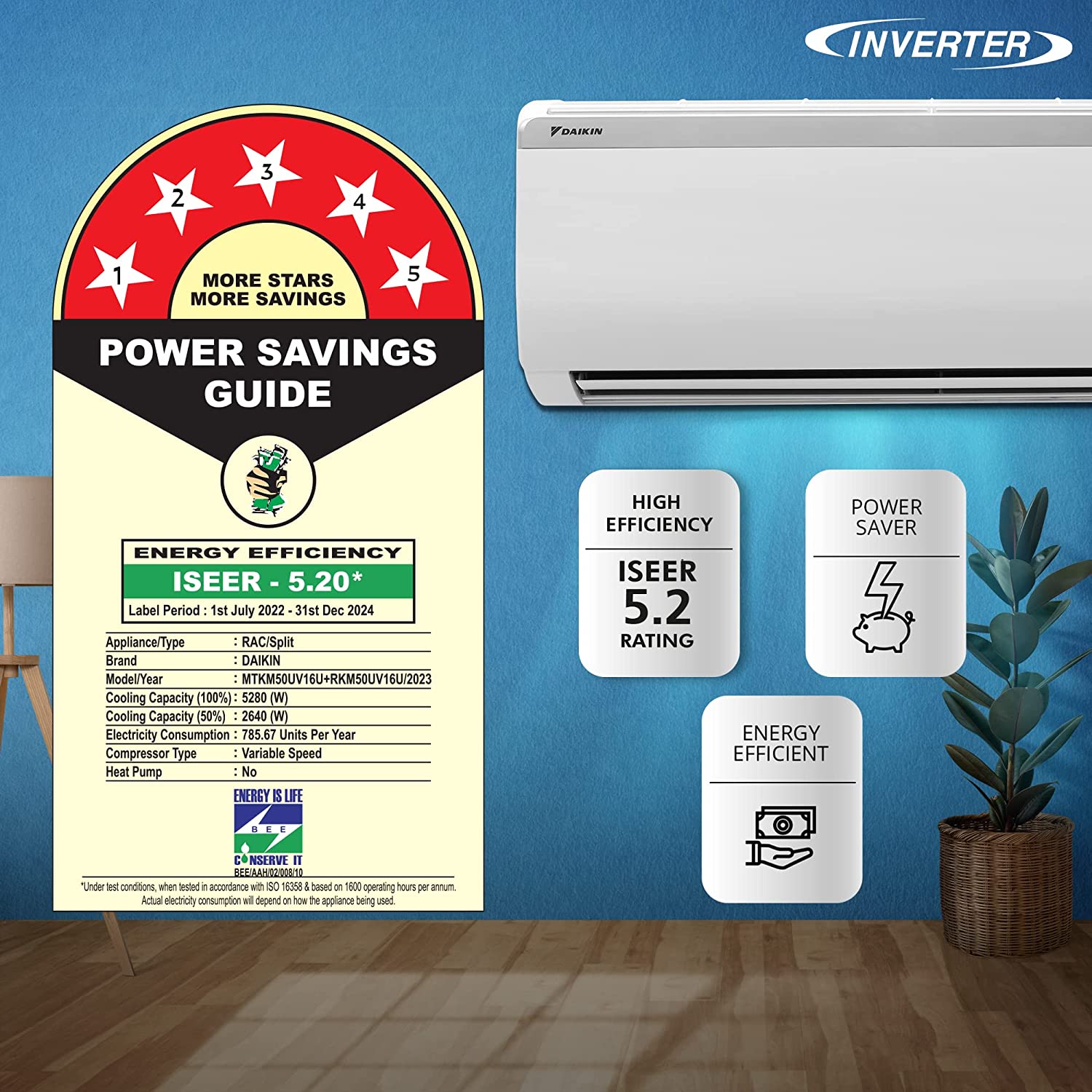 Daikin Inverter Split Ac ‎MTKM50U 1.5 Ton 5 Star White