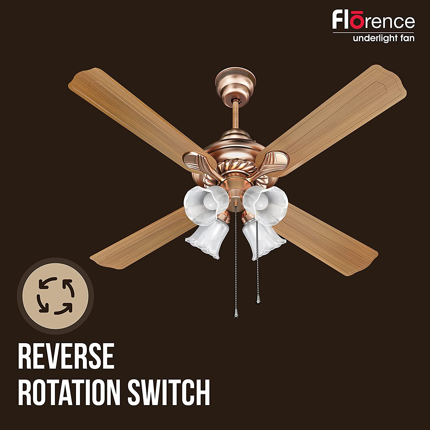 Havells Florence Underlight 1200mm Ceiling Fan (Walnut Black Antique Copper)