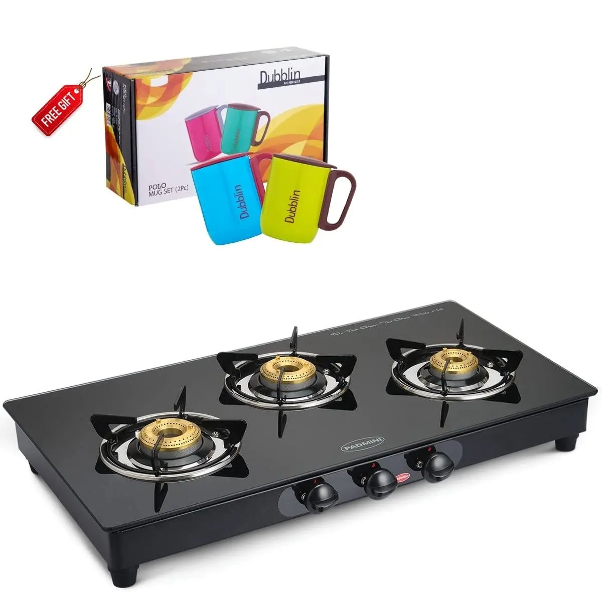Padmini Gas Stove, 3 Burner, Black (CS-3GT Curve Auto)