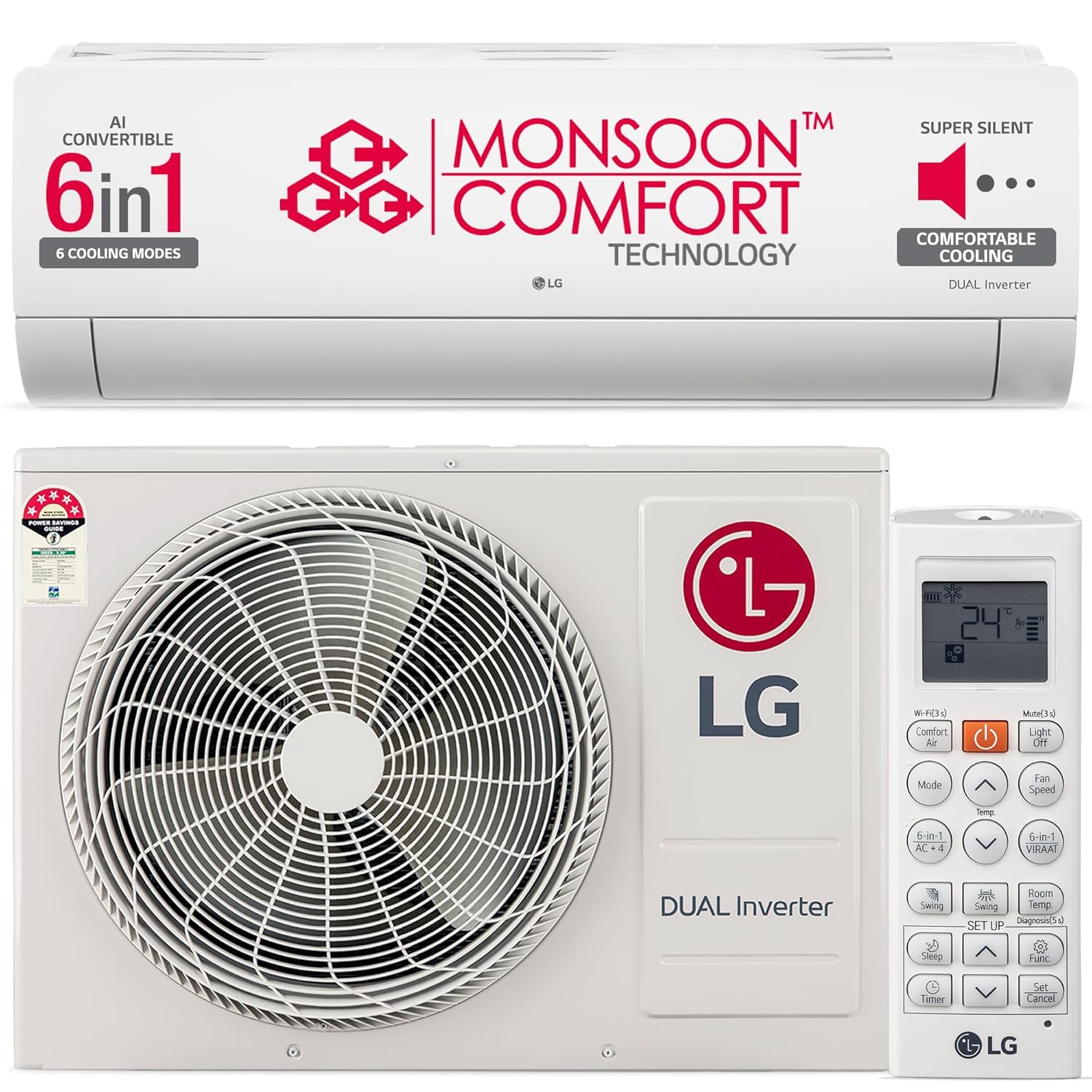 LG 2.0T 3 Star DUAL Inverter Split AC (Copper, AI 6-in-1 Cooling, 4 Way Swing, HD Filter, Anti-Virus, TS-Q24ENXE)