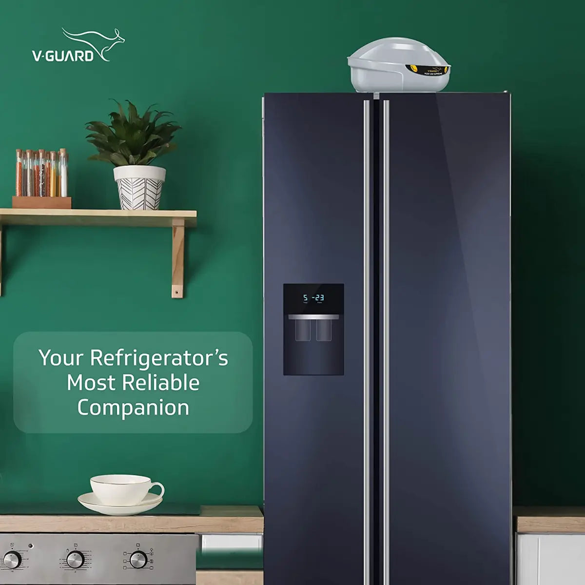 V-Guard VGSD 100 சுப்ரீம் குளிர்சாதன பெட்டி நிலைப்படுத்தி (300 முதல் 600 லிட்டர்/ஒரு ஆழமான உறைவிப்பான் வரை ஒற்றை அல்லது இரட்டை கதவு குளிர்சாதன பெட்டிக்கு) (சாம்பல் நிறமானது)