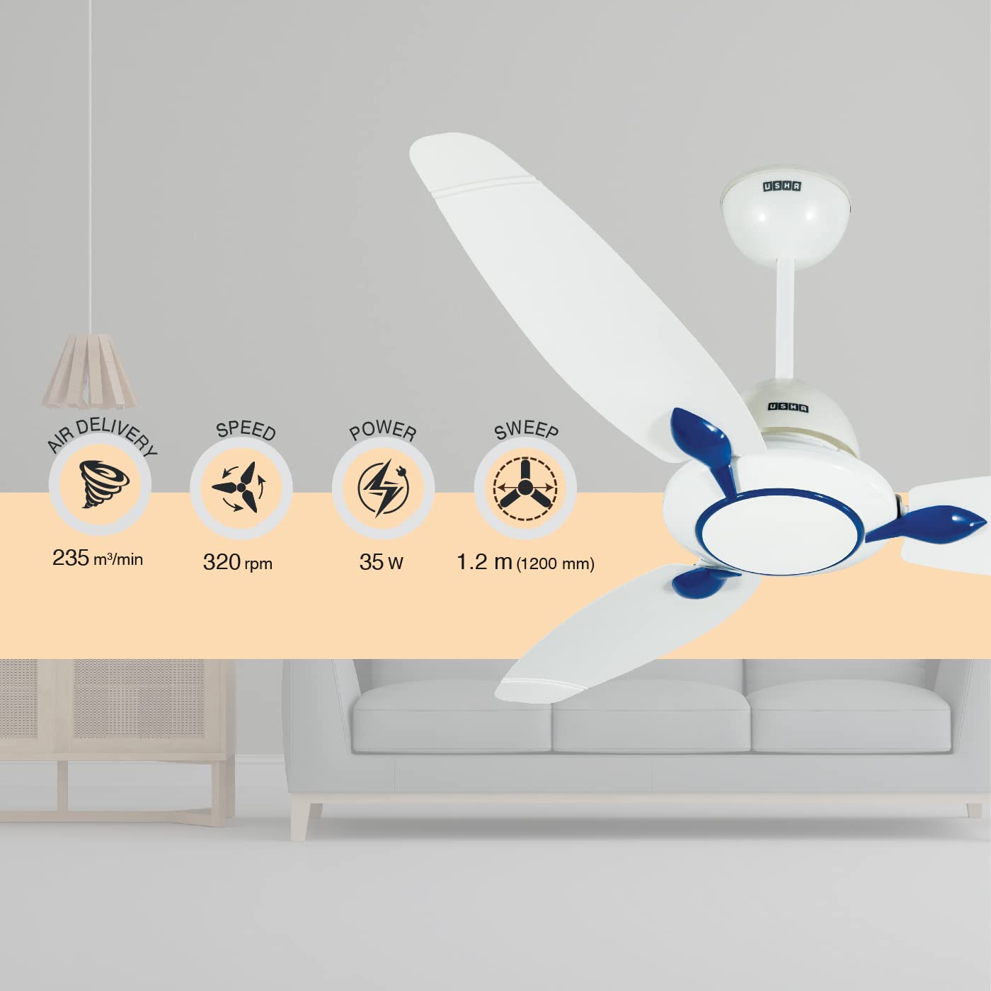 USHA FAN Rho Beta 1200MM White