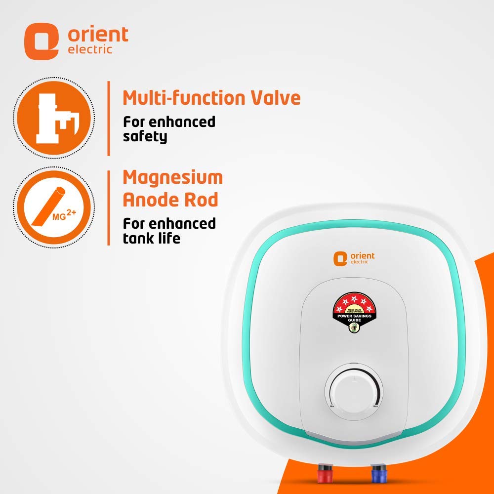 Orient Electric Aquator 15-Litre Vertical Storage Water Heater (Manual) | BEE 5 Star Energy Efficient 15 litre Water Geyser | Glassline Tank | Suitable for High Rise Buildings | 7-year Warranty (White