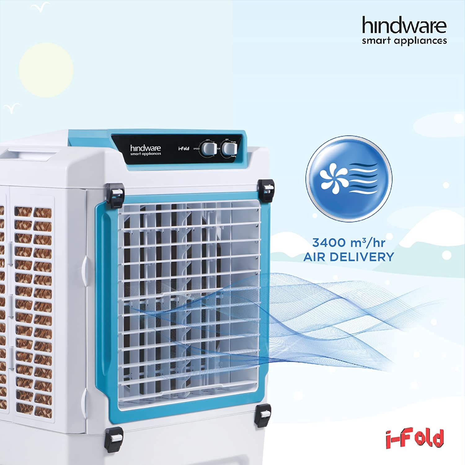 Hindware Snowcrest i-Fold 90L Foldable Desert Air Cooler White