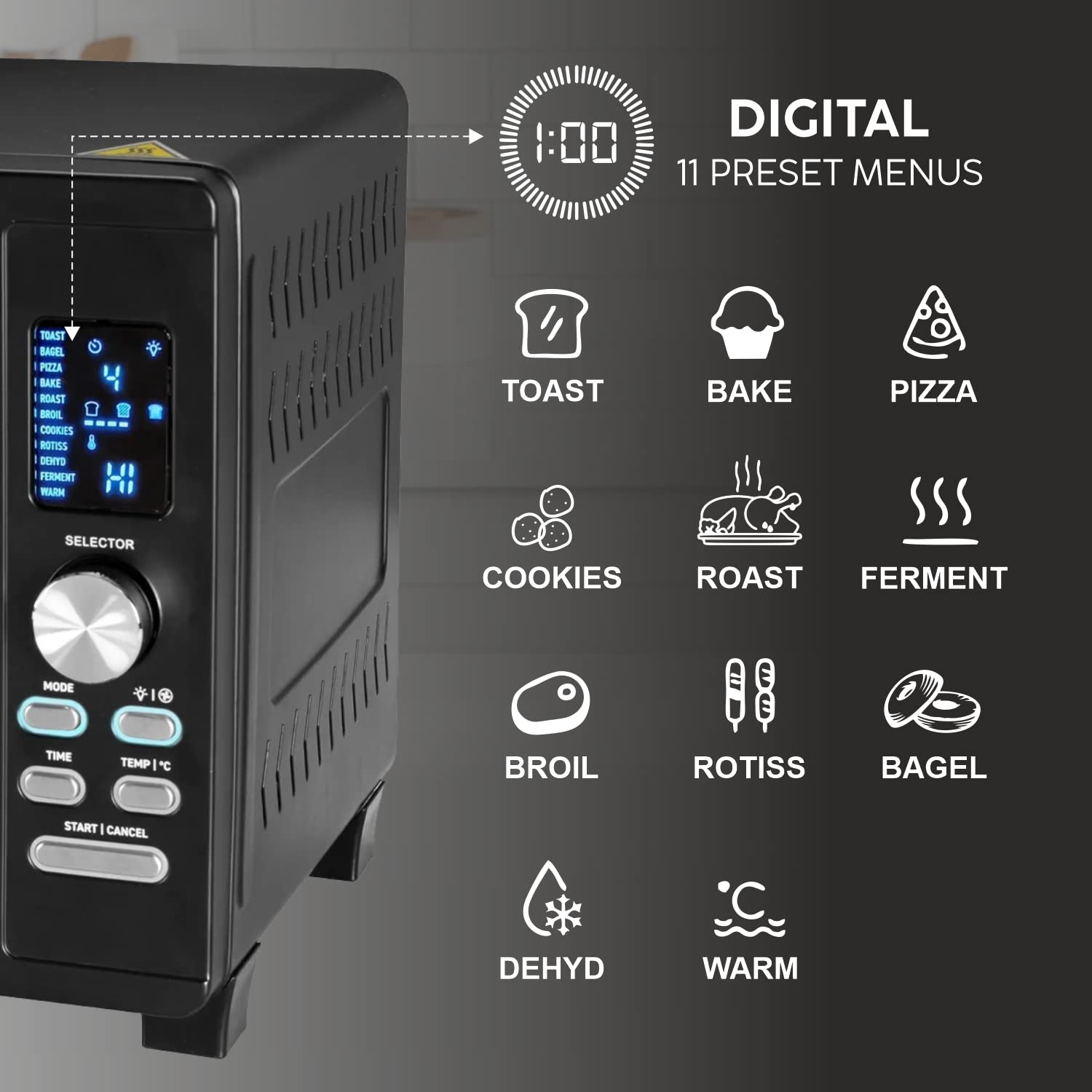 Glen Electric Digital OTG Oven 33 Litres, 1500W Power Digital, Full Back Convection, Motorized Rotisserie, Black (5033DIGI)