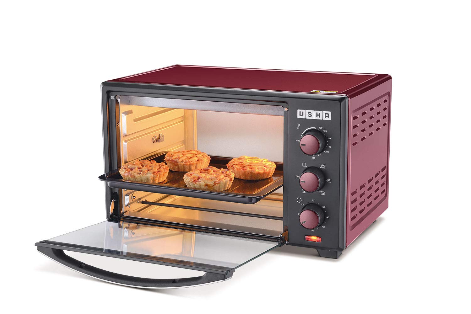 Usha 3629R 29L Oven Toaster Grill with Rotisserie and Convection, 1600 W, 6 mode Heating Function(Wine & Matte Black)