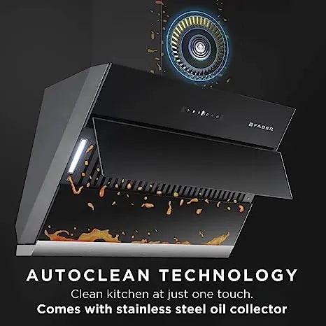 Faber 60 cm 1350 m³/hr Slant, Filterless Auto Clean Chimney,12Yr Warranty on Motor HOOD BLISS FL SC AC BK 60, Touch & Gesture Control, Black