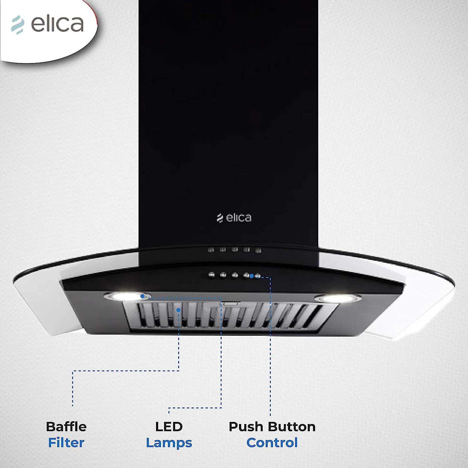 Elica 60 cm 1220 m3/hr Chimney (GLACE SF ETB PLUS LTW 60 PB LED, Black) with Installation Kit