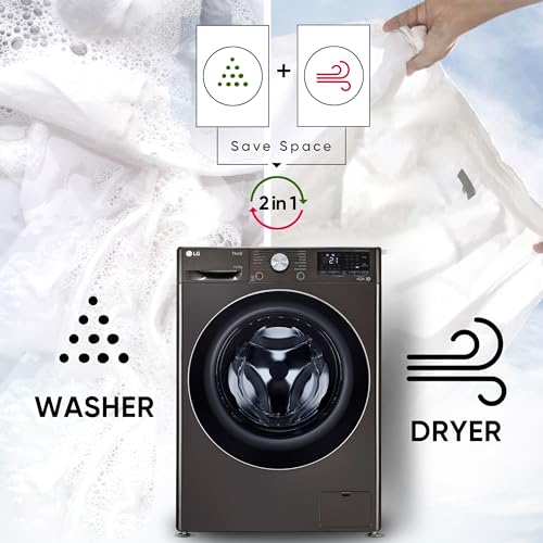 LG 11 Kg (Wash) / 7 Kg (Dry), AI Direct Drive Technology, Steam+ & Wi-Fi Front Load Fully Automatic Washer Dryer (FHD1107STB, Intelligent & Convenient Fabric Care, Wrinkle Care, Black Steel)