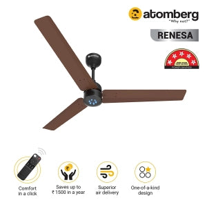 atomberg Ceiling Fan Renesa 1200mm With BLDC Motor & Remote (Energy Saving, Brown and Black)