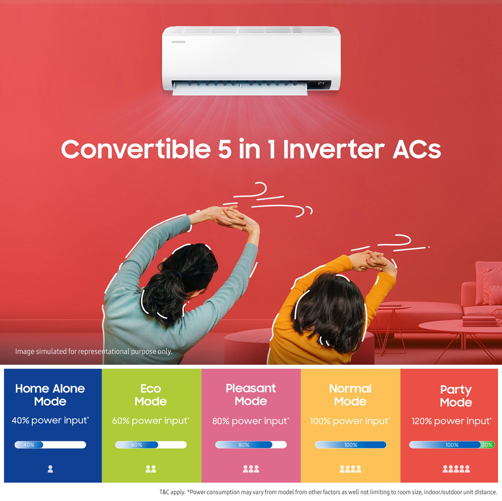 Samsung 1 Ton 3 Star Inverter Split AC (Copper, Convertible 5-in-1 Cooling Mode, Easy Filter Plus (Anti-Bacteria), 2023 Model AR12CYLZABE White)