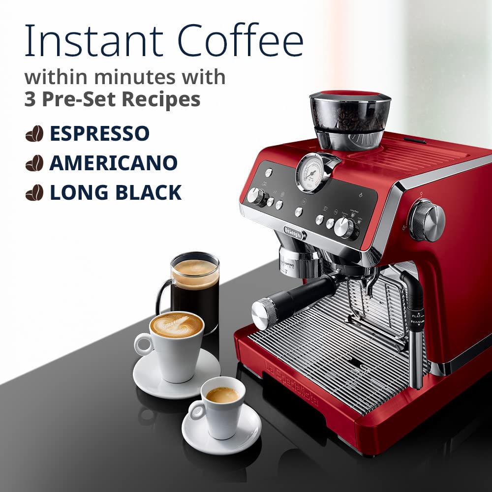 DELONGHI Pump Coffee Machine, 1450W, Integrated Coffee Grinder, EC9335.R(Red)