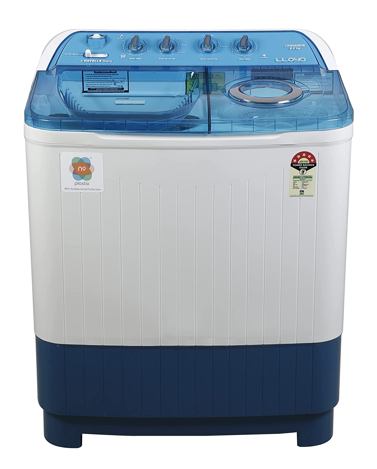Lloyd Havells-Lloyd 8 Kg 5 Star Semi-Automatic Top Load Washing Machine (LWMS80BDB Blue, Active Soak)