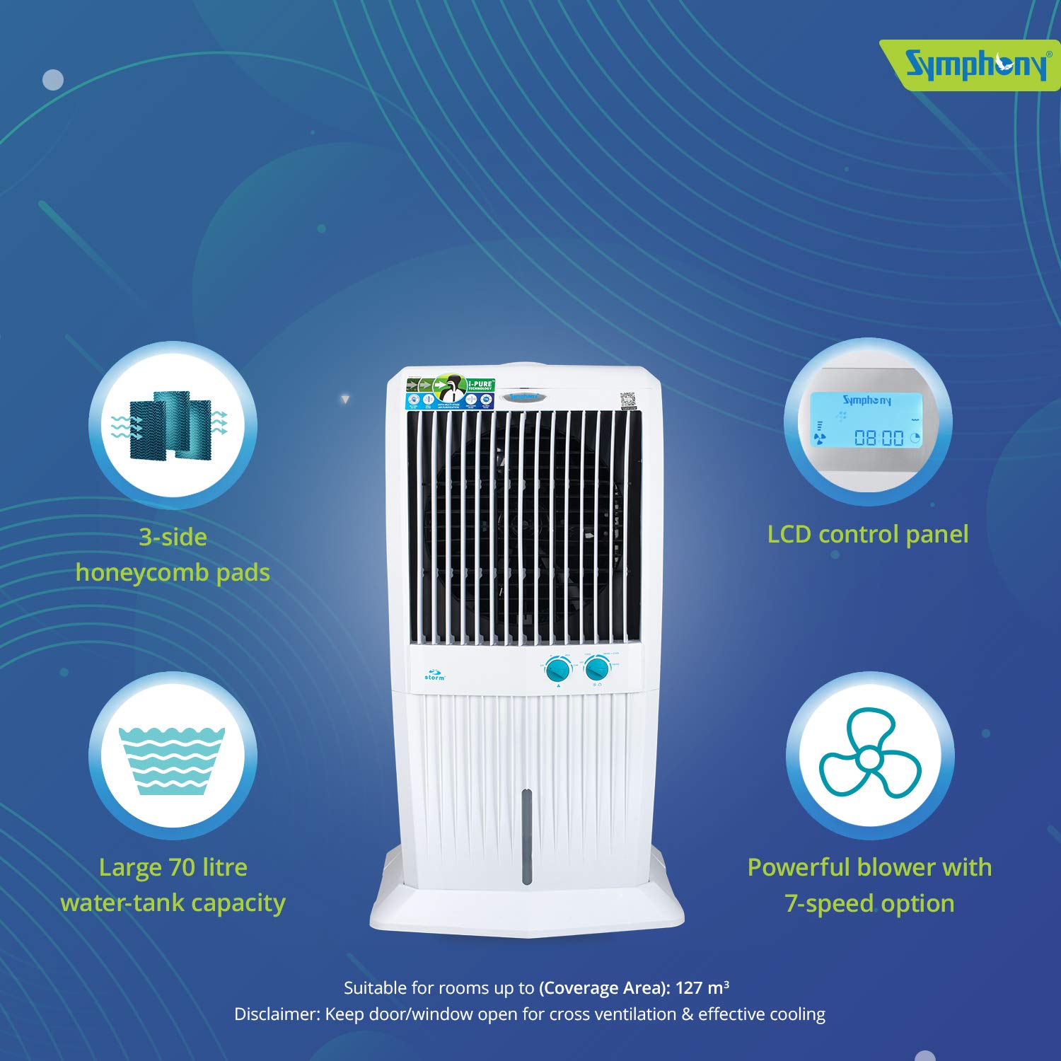 Symphony Tower Cooler - 70 L, White