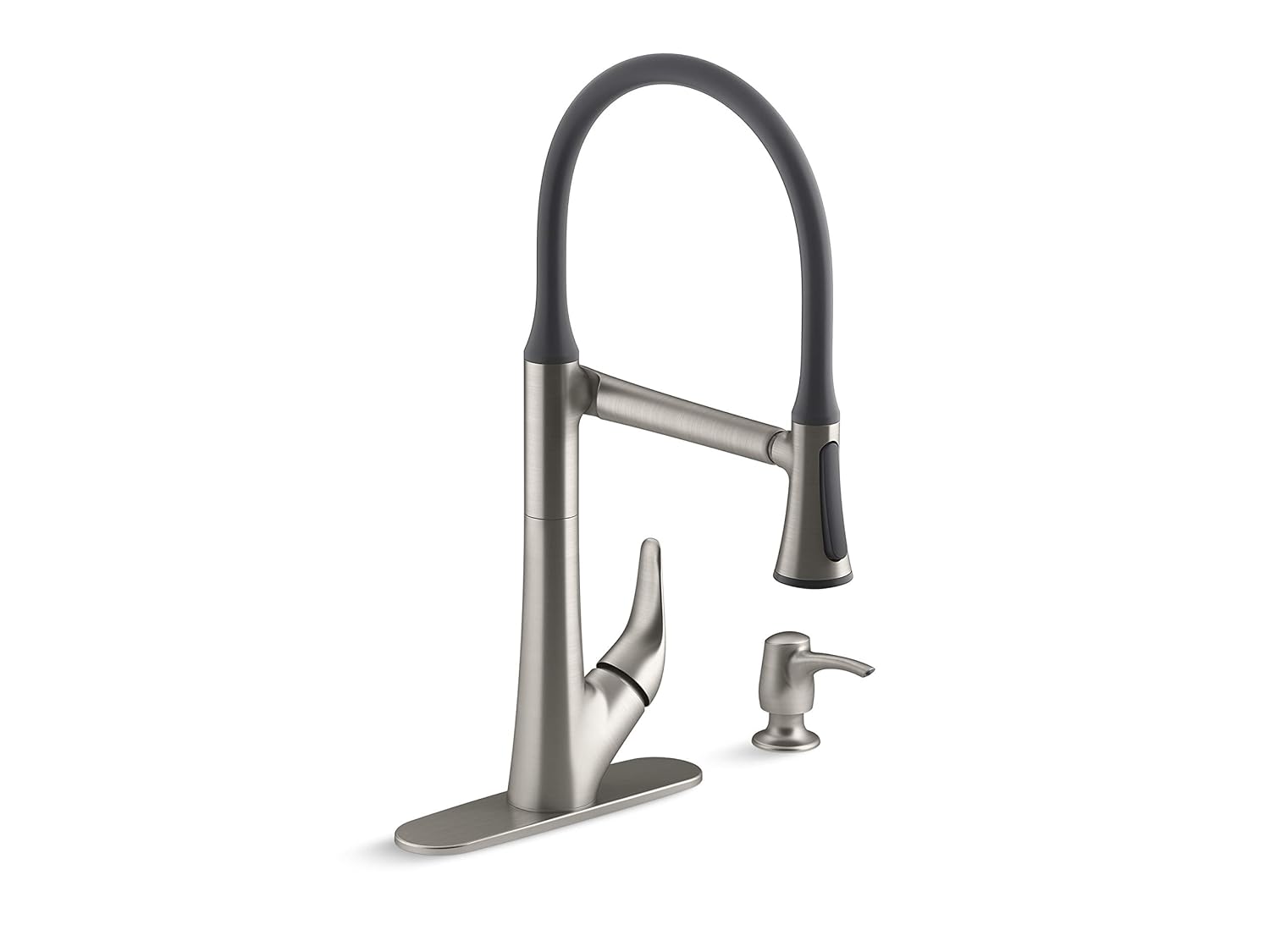 Kohler Arise Articulating Flexible Pull Down Vibrant Stainless Kitchen Faucet with Dock Netik Technology and Sweep Spray (Silver)