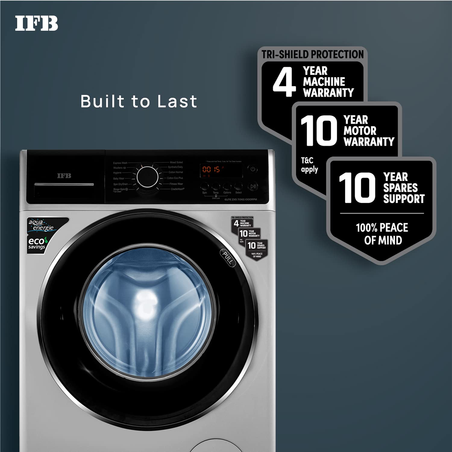 IFB 7 Kg 5 Star Fully-Automatic Front Loading Washing Machine (ELITE ZXS, Silver, In-Built Heater, 3D Wash technology)