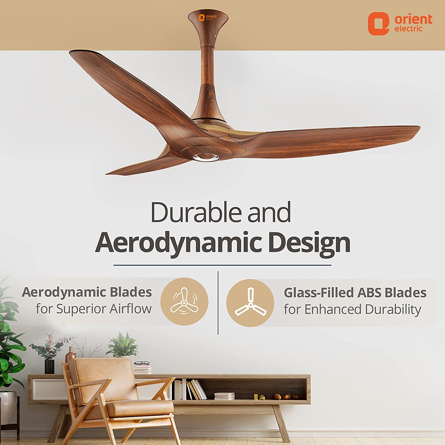 Orient Electric Aeroquiet Noiseless Premium Ceiling Fan ‎Wooden Finish