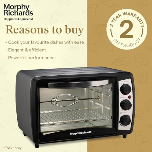 Morphy Richards 20R OTG oven with rotisserie rod and wire rack fitted, with 2-year warranty badge