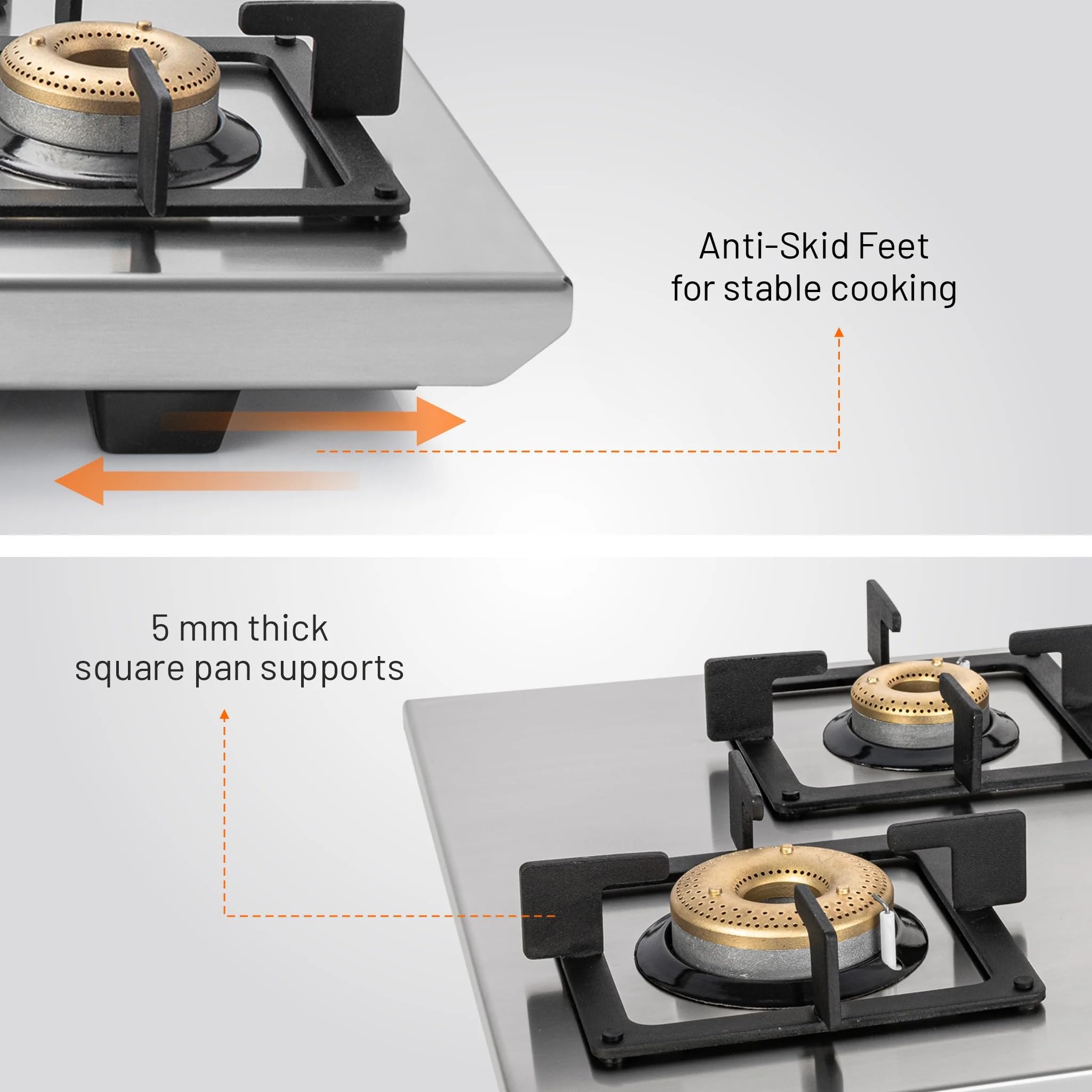 Glen 4 Burner Ultra Tuff Free Standing Hob with Forged Brass Burners Auto Ignition (BH1074SQFSUTSSAI)
