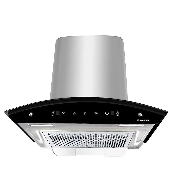 Faber 60 cm 1200 m³/hr Auto-Clean curved glass Kitchen Chimney (HOOD ORIENT XPRESS HC SC SS 60, Filterless technology, Touch Control, Stainless Steel)