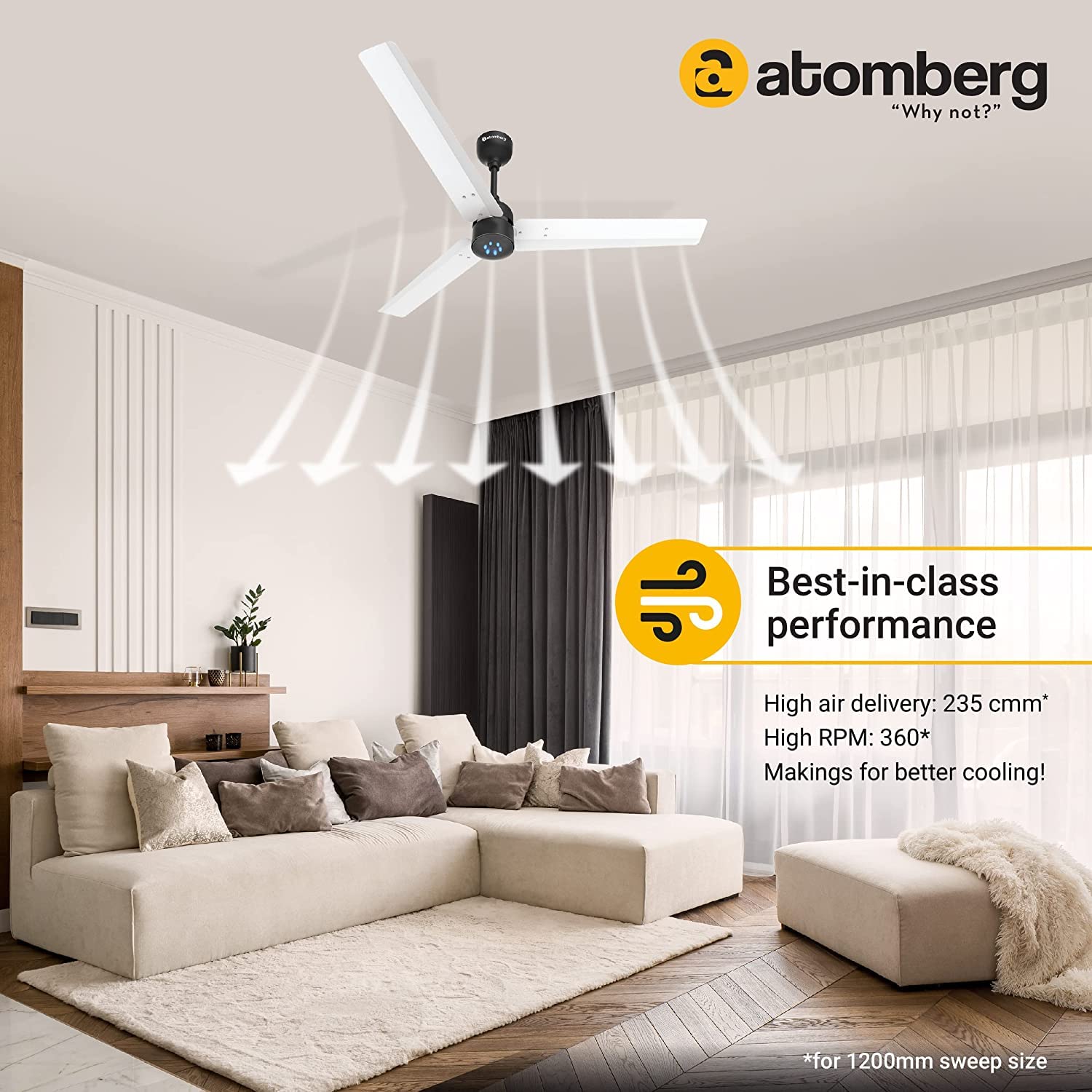 atomberg Bldc ஃபேன் ரெனேசா 900மிமீ வெள்ளை &amp; கருப்பு