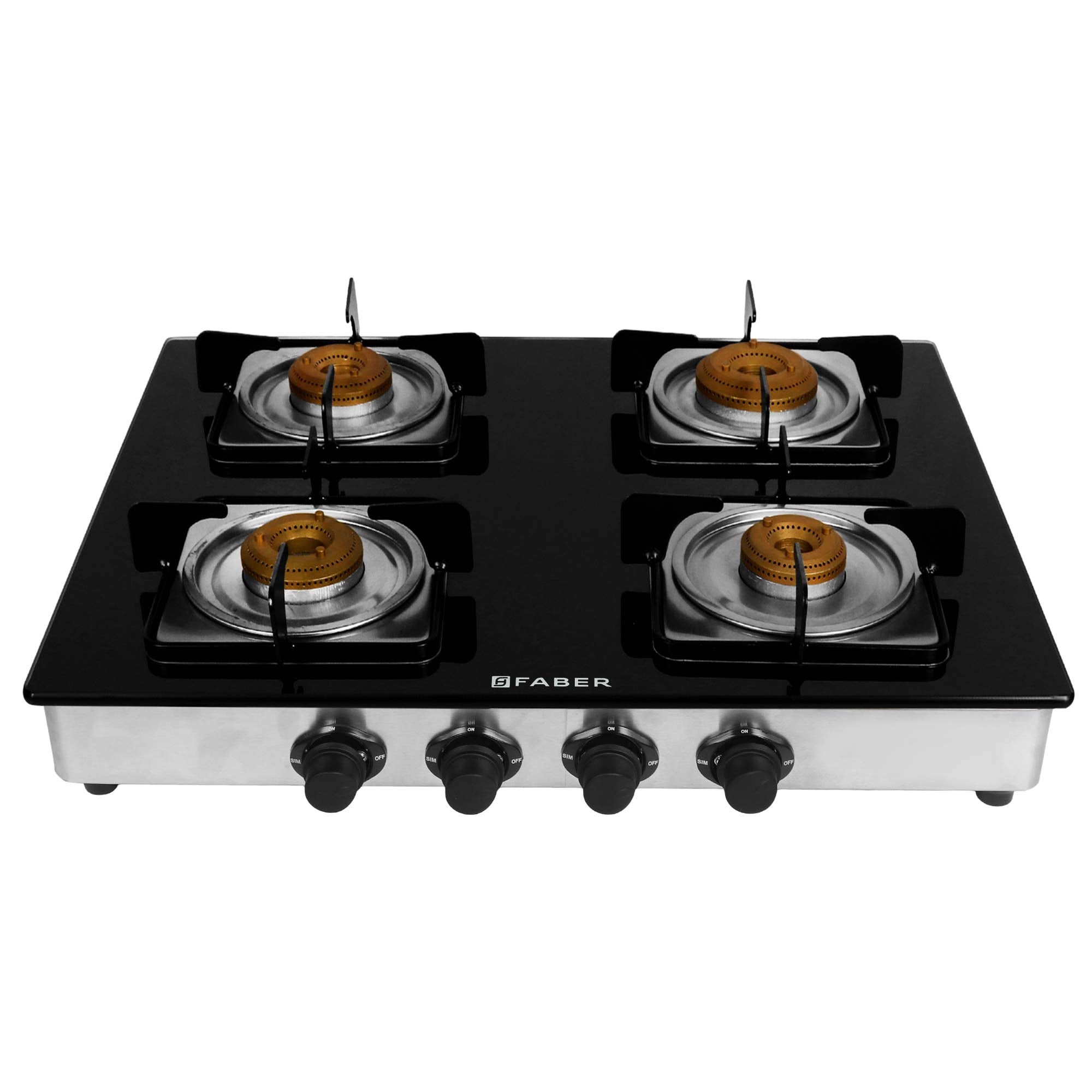 Faber Supreme Plus Glass 4 Burner Cooktop, Black (106.0534.545)